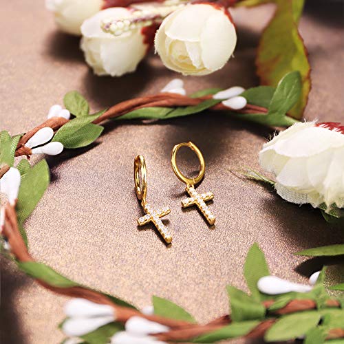 MILACOLATO 925 Sterling Silver Hoop Earrings for Women 18K Gold/Rhodium Plated Drop Dangle Hoop Earrings with Charms Cross Spike Moon Star Paperclip Link Statement Earrings Convertible Link Huggie Earrings Hypoallergenic - color: Gold Tone : Hoop with Dan