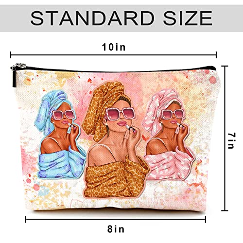 Cute Makeup Bag for Purse Canvas Waterproof Funny Cosmetic Bags for Women Zipper Travel Toiletry Pouch-Fashion Clipart African American Makeup Bags - color: Fashion Clipart African American Makeup Bags