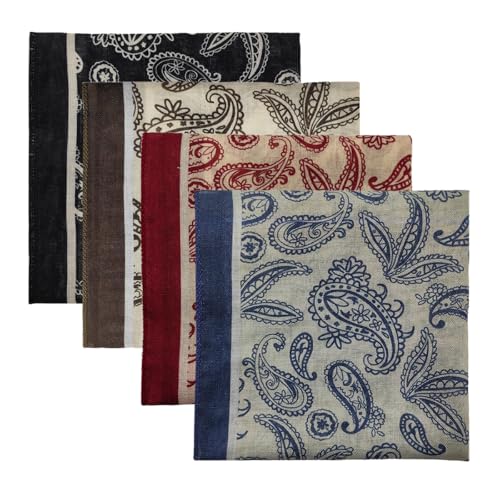 Cotton Like Bandana in Bulk, Head Scarf, Headband, Head wrap, Hair Neck Scarf for Women 22 x 22 inch - color: Bib07 Paisley 4pcs
