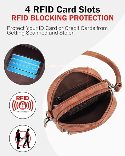 FADEON Small Purses for Women Crossbody Bags, Designer PU Leather Mini Cross Body Purse Travel Shoulder Bag Card Slots - color: Retro Black With Brown