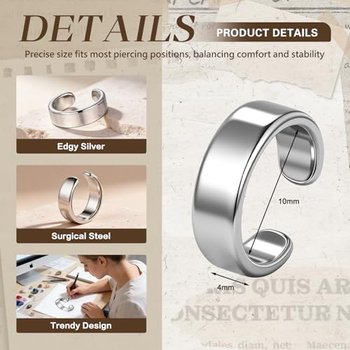 Gothic Ear Cuffs Helix Cartilage Clip on Goth Ear Cuff Stainless Steel Hypoallergenic Earrings for Women Men Non Piercing Gold & Silver Fake Earring Lightweight Punk Jewelry Gift - color: K4-Minimalist Design Silver 2