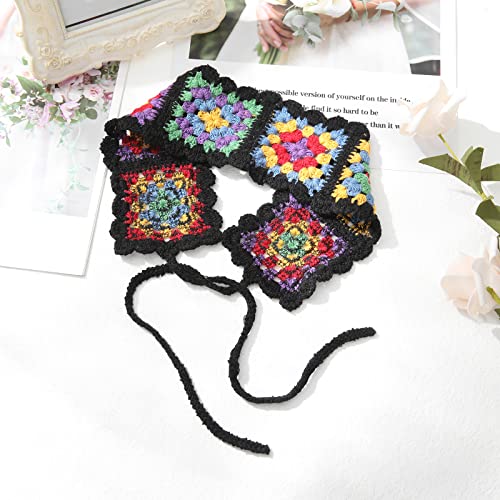 CHLINS Hairband, 3PCS Crochet Headband Women Floral Hairband - Elastic Handmade Crochet Head Wrap Bohemian knit Headband for Women and Girls (Square, Black + Beige + Khaki) - color: Square (Black + Beige + Khaki)