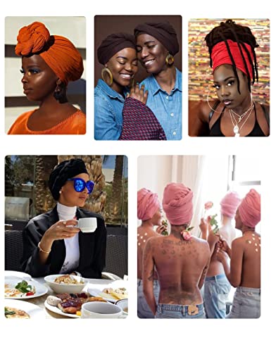 Nonbongoy Head Wraps for Black Women Stretch Headwraps Large Hair Wraps Hijab Scarves for Muslim Head Scarf Turban Headbands - color: 1-denim Blue Headwrap