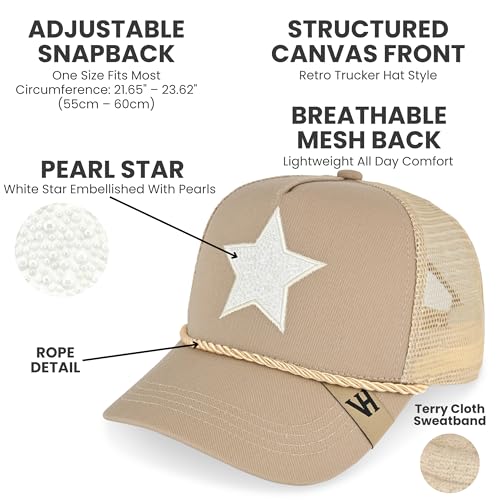 VINTAGE HAVANA Trucker Hats Women | Mesh Adjustable Snapback Hat | Men & Women Cute Trendy Fashion Baseball Cap - color: Beige/Pearl