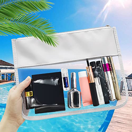 LOKFAR Nylon Makeup Bag DIY Chenille Letter Clear Travel Zipper Pouch, Preppy Makeup Bag Clear Cosmetic Bag, Water-proof Makeup Travel Pouch Snack Bags for Women (White) - color: White