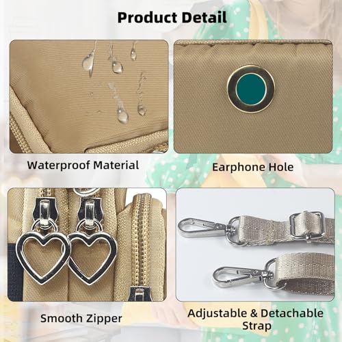JANKS Small Crossbody Bag for Women - Mini Phone Purses with Crossbody Strap and Wallet - Nylon Arm Bag - color: A-khaki