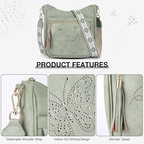 KITEVIUN Medium Crossbody Bags for Women Trendy, Women's Butterfly Shoulder Handbags with Tassel - color: 003-green