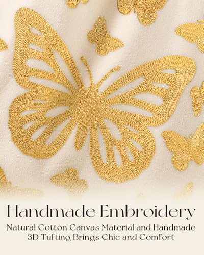 Miss Adola Embroidery Tote Bag with Pocket & Buckle - Reusable Canvas Tote for Women Cute Aesthetic Work Shopping Grocery Bag - style: Butterfly