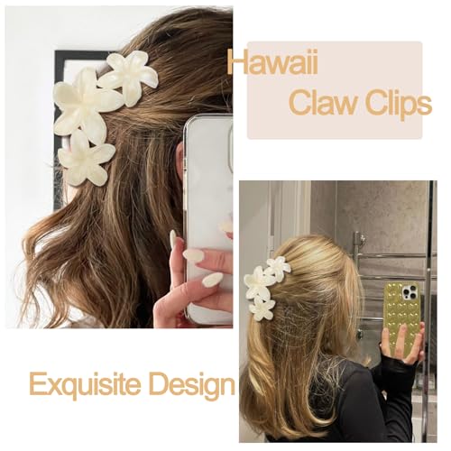 4Pcs Cute Hawaiian Flower Claw Hair Clips for Women Beige Plumeria Large Claw Clips for Thick Thin Hair Strong Hold Beach Hair Accessories for Women and Girls - color: 20-Colorful