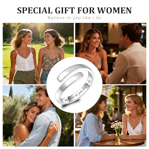 Sonateomber Gold Silver Faith Open Rings for Women ，Adjustable Minimalist Personality Encouragement Hope Love Healing Promise Ring Wedding Festival Accessories Fashion Jewelry Gift - color: Believe in you like I do