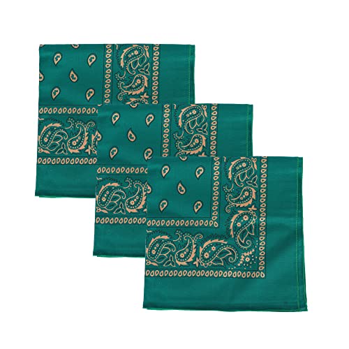 Motique Accessories Set of 3 Paisley Bandanas – 100% Cotton 22 Inch Head Scarf Neck Bandana Face Cover - color: Green Gold