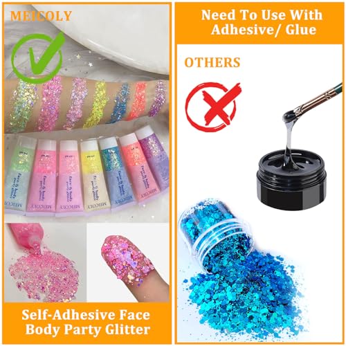 MEICOLY Chameleon Light Pink Body Glitter,Chunky Face Glitter for Halloween,Color Changing Mermaid Face Glitter Gel,Holographic Glitter Sequin for Face Body Hair,Festival Party Cheer Glitter Makeup - color: chameleon light pink body glitter