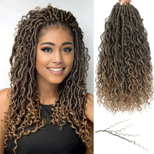 Goddess Locs Crochet Hair 7 Packs Bohemian Faux Locs Pre-Looped Braids, Boho Goddess Soft Locs Crochet Hair with Curly Ends Hair Extensions for Women (T27, 24 Inch) - color: T27, size: 24 Inch