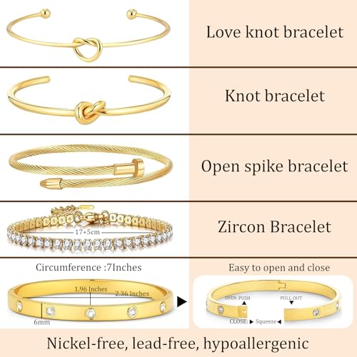 18 K Gold Plated Love Bangle Bracelet Stack Cuff Jewelry for Women Jewelry Set for Women Gift with Box - style: style6