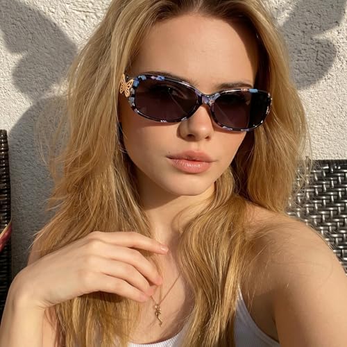TJUTR Polarized Sunglasses for Women with Wrap Around Butterfly Design, Trendy Jackie-O Style for UV400 Protection - color: A71 Floral Frame Grey Lenses