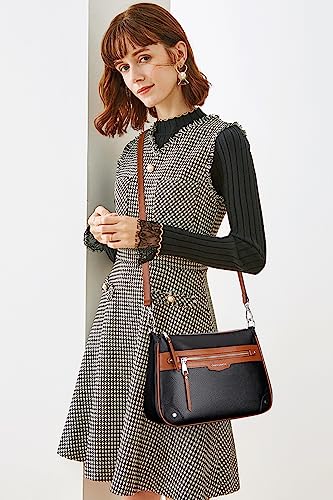 Over Earth Soft Genuine Leather Crossbody Bags for Women Medium Shoulder Purses Hobo Handbags with Multi Pockets - color: 02-black/Brown