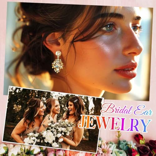 Catery Crystal Wedding Earrings Rhinestones Dangling Earrings Leaf Bridal Ear Jewelry for Brides and Women - color: Gold