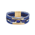 Boho Layered Bracelet for Women – Green Crystal Beaded Wrap Bracelet with Gold Clasp, Multi-Strand Hypoallergenic Statement Jewelry - color: Blue