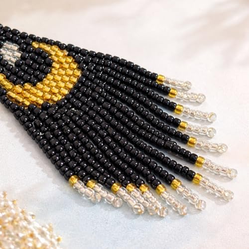 Bohemian Beaded Long Tassel Dangle Earrings for Women, Handmade Jewelry White Tarnish Resistant Lightweight Design, Stylish Accessory for Beach Vacation Party and Gift - color: black