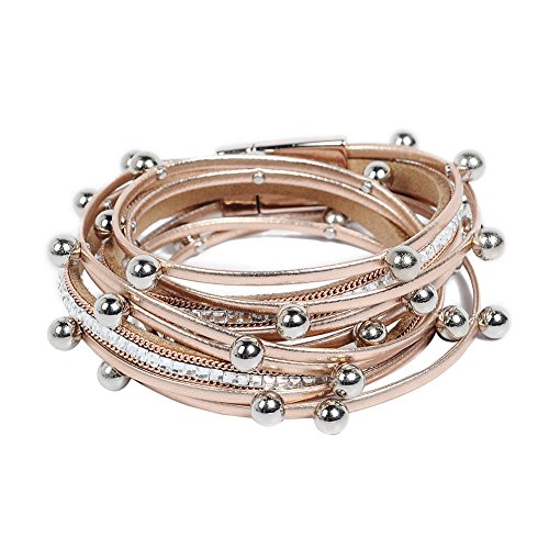 Artilady Leather Wrap Bracelets for Women - Pearl Bracelets Handmade Clasp Bangle Bracelet with Beads Jewelry Gift for Women and Mother - style: Rose Gold