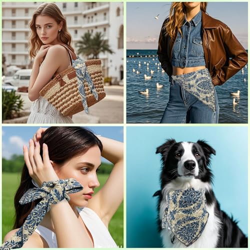 Floral Bandanas for Women Men, 27" x 27" Large Cotton Bandana Headband Head Wraps Hair Scarf for Beach Camping - color: Blue White Floral-vine
