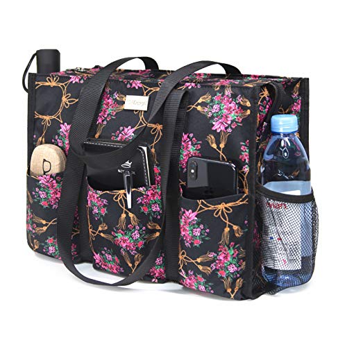 TOPDesign Utility Water Resistant Tote Bag with 13 Pockets, Top Zipper Closure & Thick Bottom Support, for Working Women - color: Baroque Cloves, size: Medium