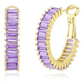 Trendy 14K Gold Plated Hoop Earrings for Women, Chunky Gold/Silver Earrings for Women Cubic Zirconia Baguette Hoop Earrings Heart Hoops Lightweight Hypoallergenic Jewelry,25mm/35mm/40mm/50mm - color: 01 Gold Purple Hoops 25mm