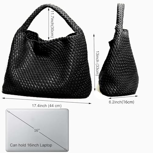 Geelyda Woven Tote Bag for Women with Purse, Fashion Shoulder Hobo Underarm Bags, Large Woven Handmade Work Commuter Day Bags - color: Black