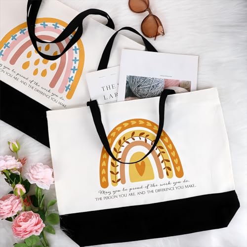 Sieral 10 Pcs Teacher Appreciation Gift Rainbow Canva Teacher Tote Bags Pack Retirement Thank You Reusable Bag Women Summer(Proud Sign) - style: Proud Sign