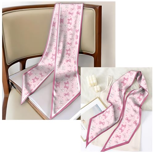 Head Hair Scarf Neck Silk Feeling Scarves Long Thin Satin Fashion Handbag Cute Decoration Women Girls 59 * 6.7'' - color: O-15-pink