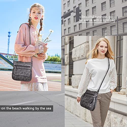 Angelkiss Small Womens Crossbody Bag Leather Shoulder Purse for Women Hobo Bag with Adjustable Shoulder Strap - color: 26grey