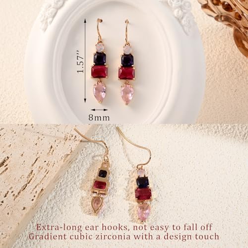 Colorful Cubic Zirconia Dangle Earrings for Women Multicolor Crystal Earrings Rainbow Cz Dangling for Birthstone Jewelry - color: Pink and purple