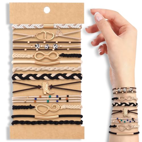 DIYDEC 12pcs Hair Ties Bracelet for Women Boho Braided Hair Ties No Damage Elastic Hair Bracelet Band for Girls Soft Thick Thin Long Curly Hair Accessories(Blackwhite) - color: BlackWhite1