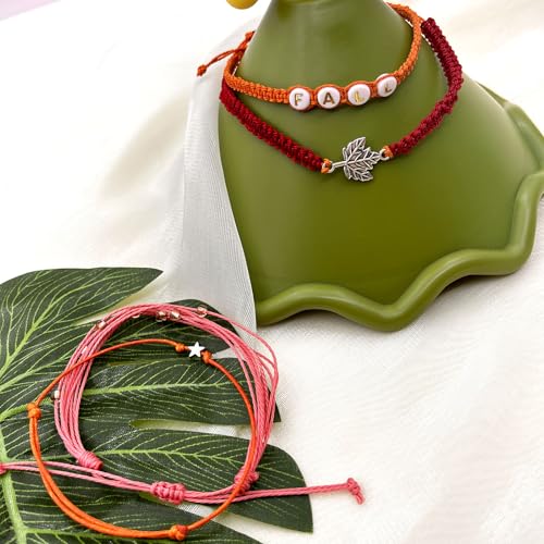 Beach Summer Ankle Bracelet for Women Handmade Braided Adjustable String Anklets Waterproof Surfer Bracelet - color: Fall