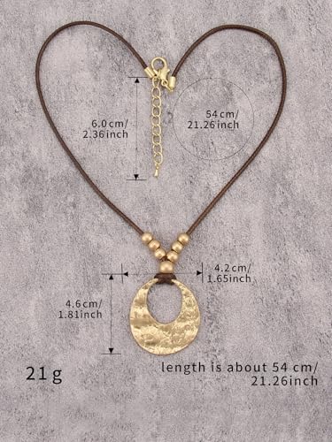 GelConnie Leather Necklaces Turquoise Long Boho Necklaces for Women Brown Chunky Circle Pendant Chocker Necklace Gold Sweater Necklace - style: Western Choker Necklace