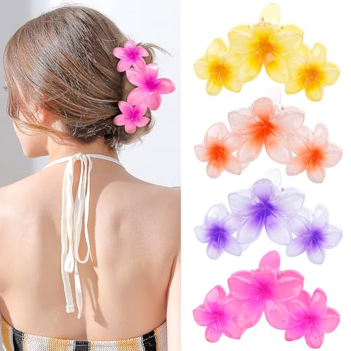 Colorful Hawaiian Flower Hair Clips for Women - Large Non-Slip Claw Clips with Strong Hold, Beach Hair Accessories for Thick Hair - color: Colorful-A