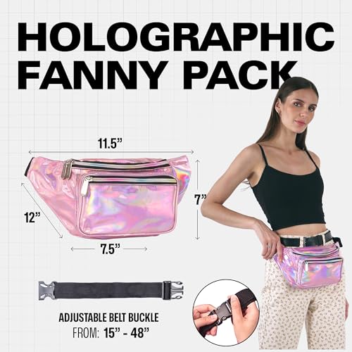 Holographic Fanny Pack Belt bag - Crossbody Waist Bag for Men or Women - Hands-Free, Waterproof Large Bumbag for Hiking, Running, and Travel (Pale Pink) - color: Holographic Pale Pink