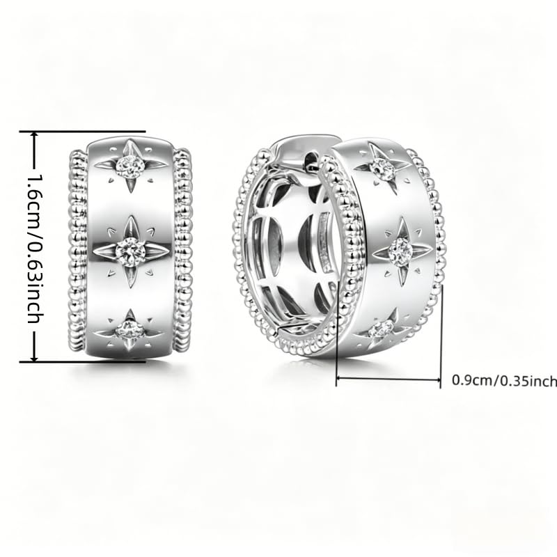 Vintage Star Zirconia Chunky Hoop Earrings for Women Wedding Daily Party Earrings Jewelry Gift - color: silver