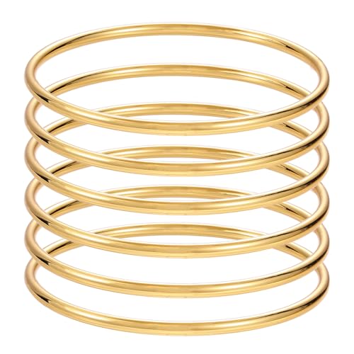 Sterling Silver Bangle Bracelets for Women,Fashion Jewelry Simple Adjustable 925 Silver Cuff Bangles for Women Mom Wife Valentine Mothers Day Gift - color: Gold 6 pieces