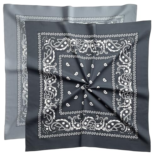 Extra Large Bandana 27” x 27”,100% Cotton bandana for Men and Women，Multi-Purpose Scarf Headbands ，Head Scarfs - color: Light Grey/Dark Grey