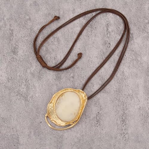 GelConnie Long Necklaces for Women Boho Large Pendant Necklace Casual Bohemian Brown Leather Choker Sweater Circle Statement Stone Necklace - style: Large Stone Pendant Necklace
