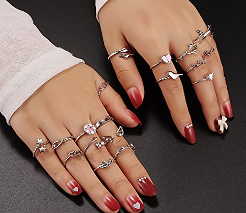 TAMHOO 20 Pcs Adjustable Rings Set for Women - Finger Rings Pack Stackable Rings for Teens- Cute Rings for Teen Girls -in Gold and Silver Tone - color: #2-silver tone