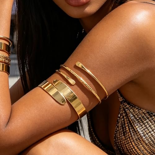 Long tiantian Arm Cuff Gold Bangles Cuff Bracelets Adjustable Upper Arm Jewelry for Women Beach Jewelry Trendy Stuff Gifts - color: A4:Arm Cuff