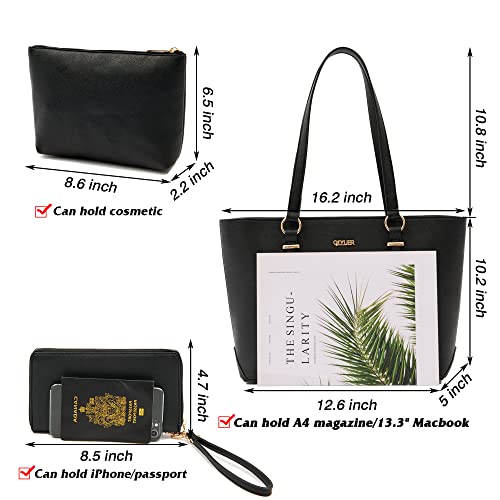 Purses And Wallets Set For Women Work Tote Satchel Handbags Shoulder Bag Top Handle Totes Purse With Matching Wallet - color: A1011-3pcs/Set Black
