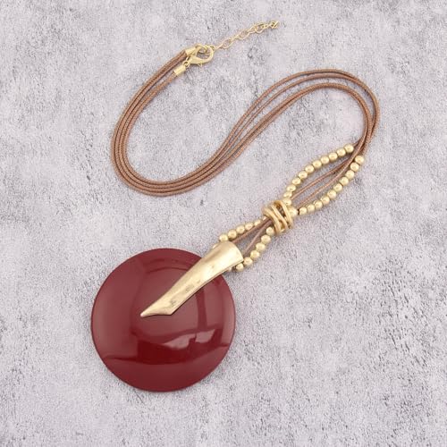 Leather Necklace for Women Large Pendant Hippie Choker Necklace Vintage Sweater Necklace Chunky Boho Necklaces for Women - style: Hippie Choker Necklace