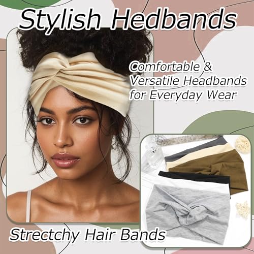 6 Pack Wide Headbands for Women Boho Twist Hair Bands Elastic Non-Slip Headwrap Yoga Workout Sport Hair Scarf Vintage Hair Accessories for Girls - color: SolidColor-1