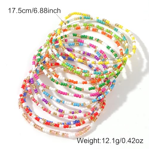Colorful Stackable Seed Beaded Bracelets Set For Women, Boho Handmade Trendy Cute Stretch Accessories ball Glass Versatile Candy Jewelry, Summer Beach Daily Party Holiday Friendship Gift - color: Candy