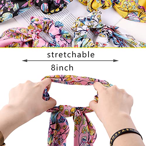 Butterfly Scrunchies - Vivid Silk Hair Accessories with Colorful Scarves, Ribbons, Elastics, Bandanas, Bows and Bands for Women and Girls (6PCS) | Hair Scarves,Hair Scrunchie with Tails,Hair Bows,Scarf Ponytail Band,Hair Accessories for Women,2 in 1 - col