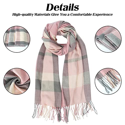 Loritta Womens Scarf Fashion Long Plaid Shawls Wraps Big Grid Winter Warm Lattice Large Scarves Gifts - color: P-pink Beige Grey Lattice