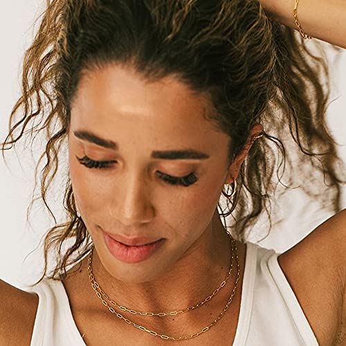 CHESKY 14k Gold Plated/Silver Plated Dainty Necklace for Women, Trendy Satellite Choker Necklace Thin Beaded Layered Choker Necklaces Discs Paperclip Chain Necklaces Womens Simple Jewelry - style: rectangle-gold